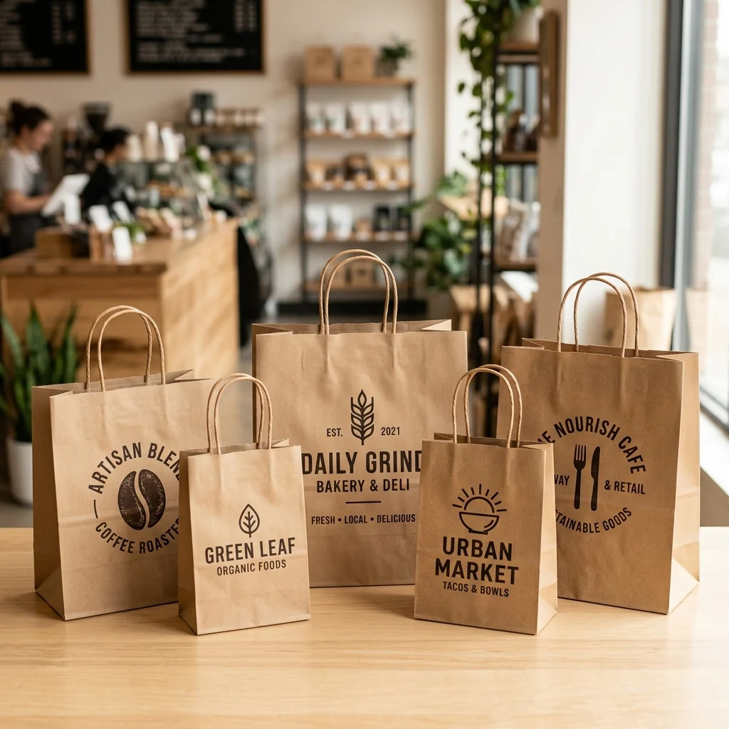 Custom kraft paper bags with logo for retail and takeaway